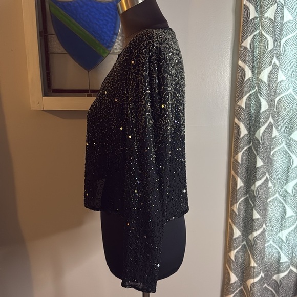 Vintage 100% Silk Beaded Cropped Long Sleeve Jacket SZ Small - Picture 3 of 8